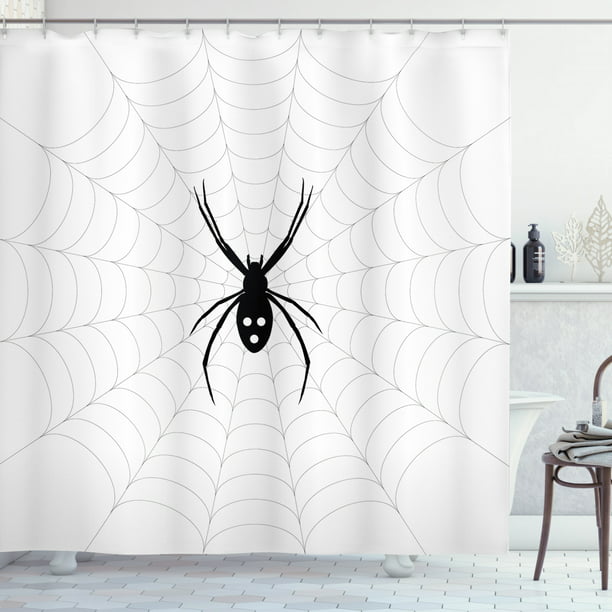 Halloween White Spider Web Shower Curtain Set Bathroom Fabric Bath Curtains